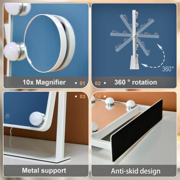 Makeup Vanity Mirror with Lights,17.5"×13.7" Tabletop Led Hollywood Mirror with 12 Dimmable Bulbs,Smart Touch Control 3 Colors Light 10X Magnification 360°Rotation
