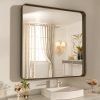 71emWZ5UzOL._AC_SL1500 22x30 Inch Bronze Bathroom Mirror for Vanity, Brushed Bronze Metal Frame Mirror for Wall, Rounded Rectangle Bronze Frame Mirror with Tempered Glass, Anti-Rust (Horizontal/Vertical)