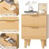 Wooden Nightstand with 2 Drawers, Small Bedside Table with Storage, Mid Century Modern End Side Table with Wood Fluted Drawers for Bedroom, Living Room（Natural）