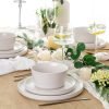 Ceramic Dinnerware Sets of 4, Modern Flat Stoneware Plates and Bowls Sets,Chip and Crack Resistant | Dishwasher & Microwave Safe Dishes Set,Scratch Resistant- Service for 4 (12pc)-Matte White
