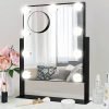 Lighted Vanity Makeup Mirror with Lights Hollywood Cosmetic Mirror with 9 Dimmable LED Bulbs for Dressing Room Tabletop, 3 Color Lighting, Detachable 10X Magnification Mirror, White