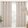 Natural Linen Curtains 63 Inch Length 2 Panels Bronze Grommet Linen Textured Short Window Drapes Light Filtering for Living Room Bedroom, 52 X 63 Inch