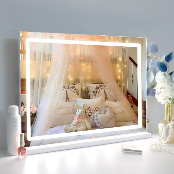 Vanity Mirror Makeup Mirror with Lights,10X Lens,22.8"x 18.1" Hollywood Lighted Vanity Mirror with 15 Dimmable LED Bulbs,3 Color Modes,Touch Control for Bedroom,Tabletop or Wall-Mounted