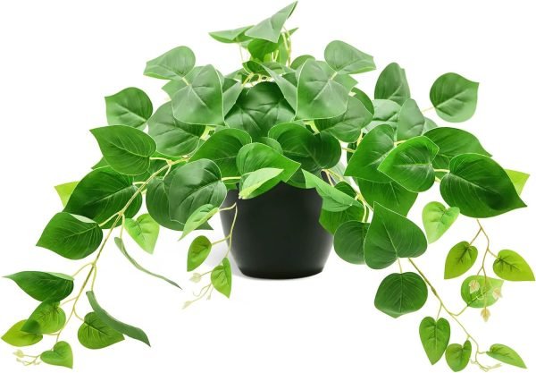 1 Pack Fake Plants Artificial Scindapsus Aureus in Pots, Realistic Fake Greenery Potted Plants for Home Office Desk Window Sill Bathroom Bedroom Outdoor Indoor