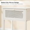 End Table, Bamboo Side Table with Drawer, Rattan Nightstand for Small Space, Tall Bedside Table, Phone Table Easy to Assemble, for Bedroom, Living Room, Study Room, White WT109BZ01