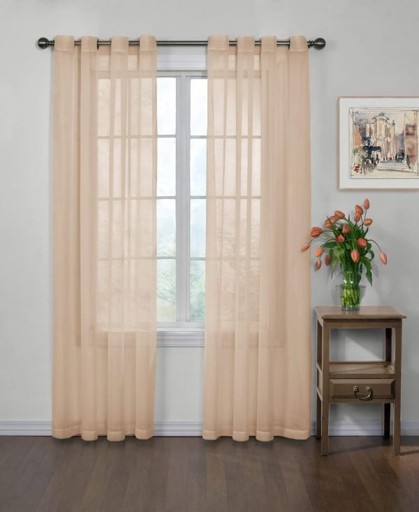 Odor Neutralizing Sheer Voile Grommet Window Curtain for Bedroom or Living Room (1 Panel), 59 in x 120 in, Ivory