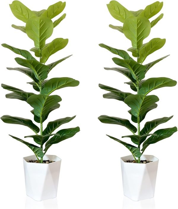 Set of 2 Artificial Monstera Deliciosa Plants in Pots, Fake Tropical Palm Tree with Greenery Leaves Stems, 28 Inch Artificial Cheese Plant for Home Bathroom, Office, Windowsill Decor
