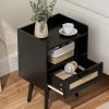 Nightstand,Boho Bedside Table,Black Night Stand with Rattan Decorated Drawers,Bedside Furniture, Wood End Table for Bedroom,Living Room,Natural