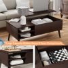Wood Lift Top Coffee Table with Hidden Compartment, Storage Shelf and Metal Frame, Modern Center Table for Home Living Room Office (Deep Brown)