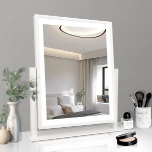 Classic Lighted Vanity Mirror 16in Makeup Mirror with Dimmable White Tabletop Mount Home Mirror with Dimmable LED Lights Thanksgiving Wedding Birthday Gift Touch Control, and 360 Rotation