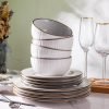 Ceramic Dinnerware Sets, Embossed White Stoneware Plates and Bowls Sets, Housewarming Wedding Gift | Dishwasher & Microwave Safe | Dishes Set Service for 4