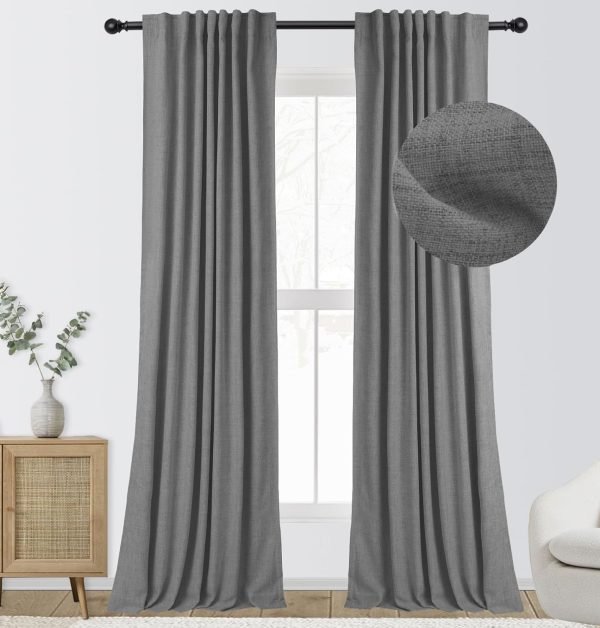 100% Blackout Curtains for Bedroom, Thermal Insulated Linen Blackout Curtains 96 Inch Length 2 Panels Set, Back Tab/Rod Pocket Room Darkening Curtains for Bedroom, Nursery -Oatmeal,W50 X L96