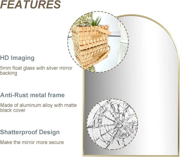 71nDaaTzoWL._AC_SL1500 Arched Wall Mirror for Bathroom,Mirrors for Wall,24''x36'',Vanity Mirror for Bedroom Dresser, Entryway, Living Room, Metal Frame (36''x24'',Gold)