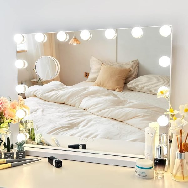 Vanity Mirror with Lights, Makeup Mirror with Lights,3 Color Lighting Modes Detachable 10X Magnification Mirror Touch Control,360°Rotation, White.