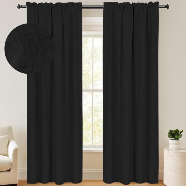 100% Blackout Shield Linen Blackout Curtains 84 Inches Long 2 Panels Set, Blackout Curtains for Bedroom, Thermal Insulated Rod Pocket Window Curtains & Drapes Living Room, 50W X 84L, Beige