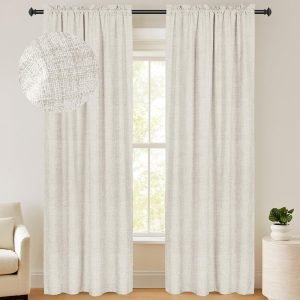 71pZmcY6bsL._AC_SL1500 100% Blackout Shield Linen Blackout Curtains 84 Inches Long 2 Panels Set, Blackout Curtains for Bedroom, Thermal Insulated Rod Pocket Window Curtains & Drapes Living Room, 50W X 84L, Beige