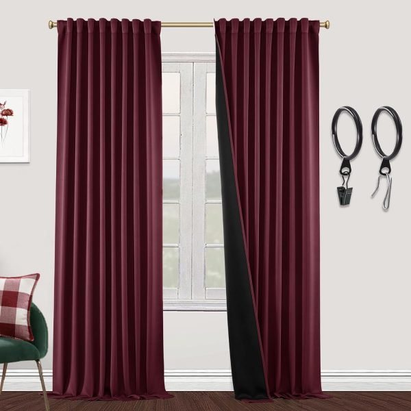 Blackout Curtains 96 Inches Long 2 Panel Set for Living Room,Black Out Room Darkening Thermal Pleated Back Tab Hooks Rings Pleat 8 FT Track Ceiling to Floor Length Curtains for Bedroom Window,Cream