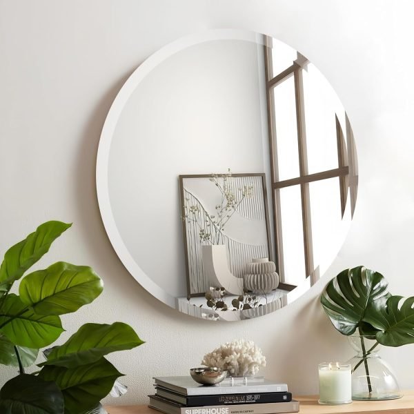 16x24 inch Beveled Bathroom Mirror, Rectangle Frameless Mirror, 1" Polished Beveled Edge Wall Mirror, Beveled Square Mirror for Bathroom, Living Room, Bedroom
