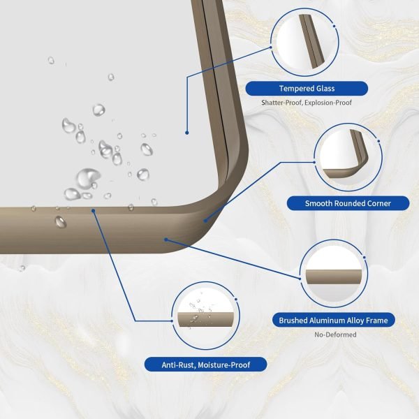 71qR9wkRWGL._AC_SL1500 22x30 Inch Bronze Bathroom Mirror for Vanity, Brushed Bronze Metal Frame Mirror for Wall, Rounded Rectangle Bronze Frame Mirror with Tempered Glass, Anti-Rust (Horizontal/Vertical)