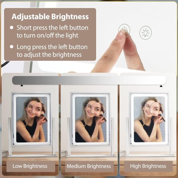 Vanity Mirror with Lights, Hollywood Makeup Mirror with Lights, Touch Control, 3 Color Lighting Modes, Dimmable, Detachable 10X Magnification Mirror, 360° Rotation (16in, White)