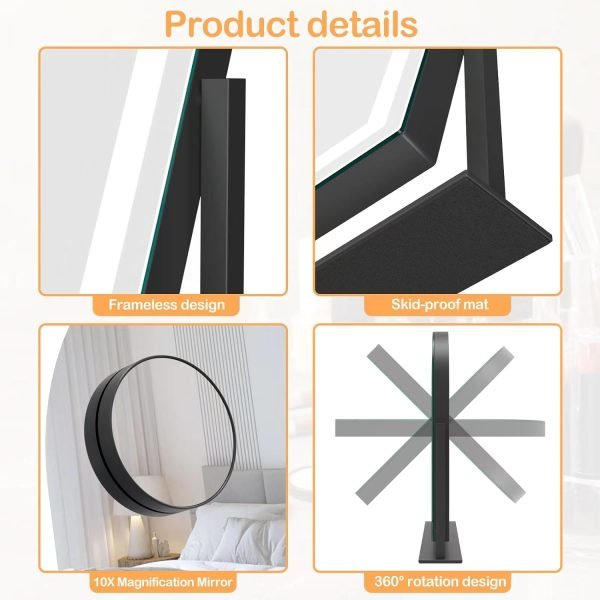 71qqIkpFRvL._AC_SL1500 Makeup Vanity Mirror with Lights 15.2" Large LED Lighted Mirror, Hollywood Make Up Mirror with Lighting for Bedroom Tabletop, Smart Touch, Detachable 10X Magnification 360° Rotation, (White)