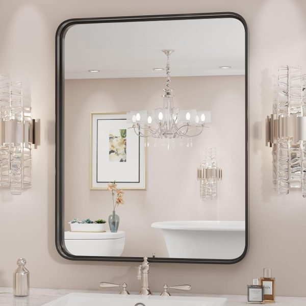 Black Bathroom Mirror Large Rectangle Vanity Framed Mirror for Wall, 30x40 Inch Modern Metal Wall Mirror Farmhouse, Anti-Rust, Tempered Glass, Hangs Horizontally or Vertically