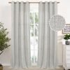 Natural Linen Curtains 63 Inch Length 2 Panels Bronze Grommet Linen Textured Short Window Drapes Light Filtering for Living Room Bedroom, 52 X 63 Inch