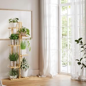 Plant Stand Indoor, 6 Tier 7 Potted Bamboo Plant Stands for Indoor Plants, Corner Plant Stand,Plant Shelf For Indoor, Tiered Plant Stands, Planter Holder for Multiple Plants Indoor Tall, Natural