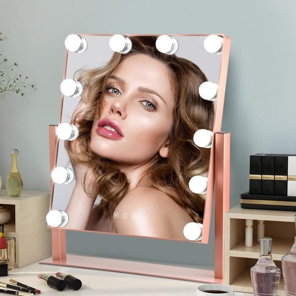 Makeup Vanity Mirror with Lights, 10X Magnification Hollywood Lighted Mirror with 9 Dimmer Led Bulbs, Plug in Light-up Beauty Mirror, Touch Screen Lighted Table Set Mirror, 360°Rotation(White)