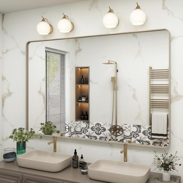 71tCfzypfzL._AC_SL1500 20x30 Silver Bathroom Mirror, Silver Wall Mirror for Vanity, Brushed Metal Framed Rectangle Mirror, Anti-Rust, Brushed Nickel,Shatterproof, Round Corners(Horizontally/Vertically)