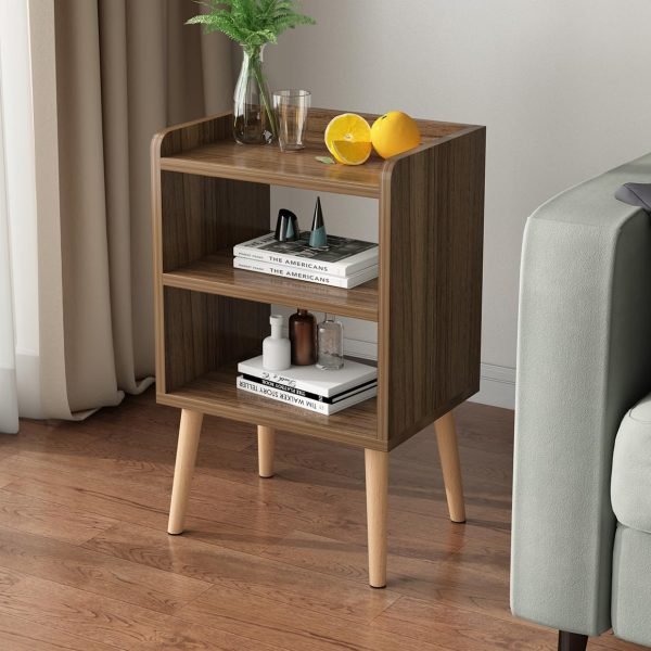 Nightstand, Mid-Century Modern Bedside Tables with Storage Shelf, Minimalist and Practical End Side Table, Fashion Bedroom Furniture, Walnut.