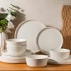 Ceramic Dinnerware Sets of 4, Modern Flat Stoneware Plates and Bowls Sets,Chip and Crack Resistant | Dishwasher & Microwave Safe Dishes Set,Scratch Resistant- Service for 4 (12pc)-Matte White
