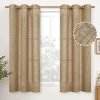 Natural Linen Curtains 63 Inch Length 2 Panels Bronze Grommet Linen Textured Short Window Drapes Light Filtering for Living Room Bedroom, 52 X 63 Inch