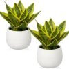 Fake Snake Plant 16" Faux Potted Plant Artificial Snake Plant with White Ceramic Pot Sansevieria Plant Perfect for House Modern Living Room Office Housewarming Gift Indoor Decor