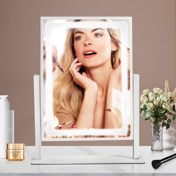 Vanity Mirror with Lights, Hollywood Makeup Mirror with Lights, Touch Control, 3 Color Lighting Modes, Dimmable, Detachable 10X Magnification Mirror, 360° Rotation (16in, White)