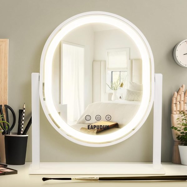 Oval Vanity Mirror with Lights 3 Colors Modes Hollywood Lighted Makeup Mirror with Smart Touch Control Brightness Adjustable & 360°Rotation