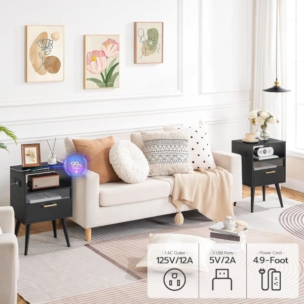 71w608j7QTL._AC_SL1500 Nightstand with Charging Station and LED Lights, Night Stands with Drawer, End Bedside Table with USB Ports & Outlets, Side Table for Bedroom, LED Nightstands, for Bedroom, Black BB01UDBZ01