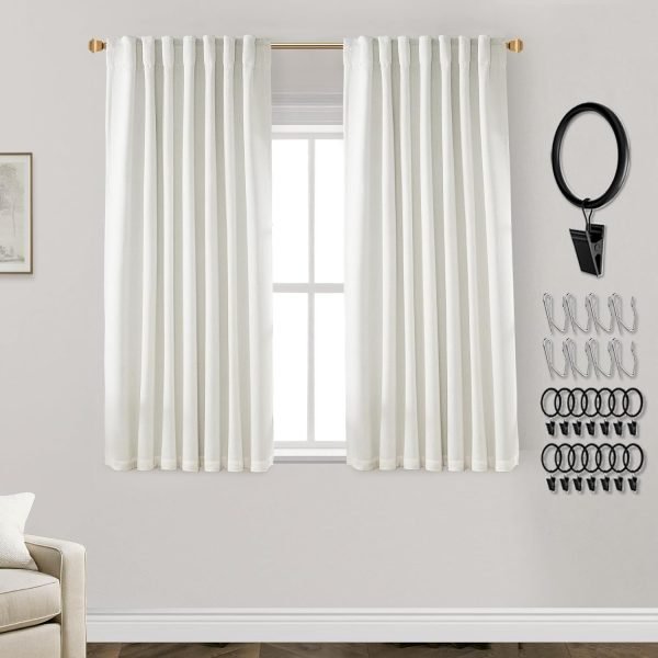 108 Inch Long Blackout Curtains & Drapes for Track System Pleated with Hooks Rings 2 Panels Set,Linen Black Out Back Tab 9FT Ceiling to Floor Length Curtains for Living Room,Cream Ivory