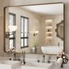 71x0OrZTx1L._AC_SL1500 22x30 Inch Bronze Bathroom Mirror for Vanity, Brushed Bronze Metal Frame Mirror for Wall, Rounded Rectangle Bronze Frame Mirror with Tempered Glass, Anti-Rust (Horizontal/Vertical)