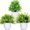 rtificial Potted Plants Mini Fake Plants in Pots, 4 Pack Medium Eucalyptus Potted Faux Decorative Grass Plant with White Plastic Pot for Home Decor, Indoor, Office, Desk, Table Decoration