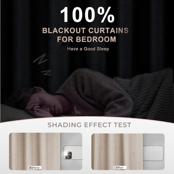 100% Blackout Curtains for Bedroom, Thermal Insulated Linen Blackout Curtains 96 Inch Length 2 Panels Set, Back Tab/Rod Pocket Room Darkening Curtains for Bedroom, Nursery -Oatmeal,W50 X L96