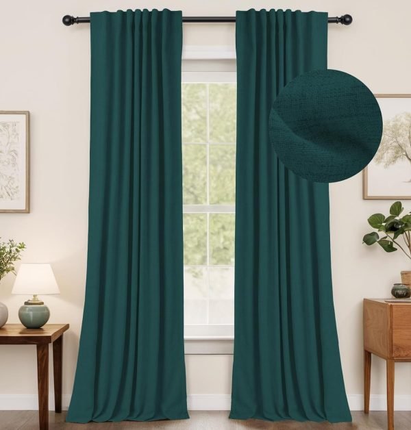 100% Blackout Curtains for Bedroom, Thermal Insulated Linen Blackout Curtains 96 Inch Length 2 Panels Set, Back Tab/Rod Pocket Room Darkening Curtains for Bedroom, Nursery -Oatmeal,W50 X L96