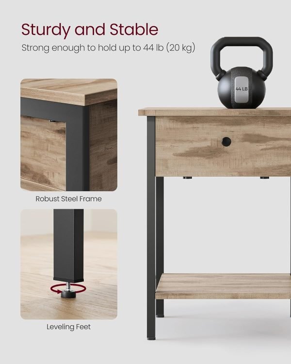 Bedside Table with Drawer, Side Table, End Table, for Bedroom, Office, Industrial, Camel Brown and Black ULET055B50