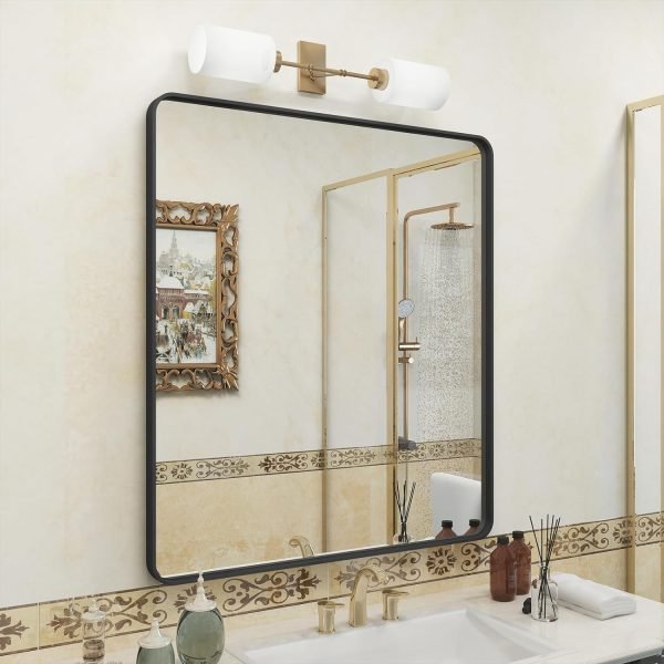 71yU2JMmfzL._AC_SL1500 20x30 Silver Bathroom Mirror, Silver Wall Mirror for Vanity, Brushed Metal Framed Rectangle Mirror, Anti-Rust, Brushed Nickel,Shatterproof, Round Corners(Horizontally/Vertically)