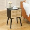 71yyJlmxa3L._AC_SL1500 Rattan Nightstand with Storage, Wood Bedside Table with 2 Rattan Drawers, Boho Night Stand Modern End Side Table for Bedroom and Small Space, Natural Walnut