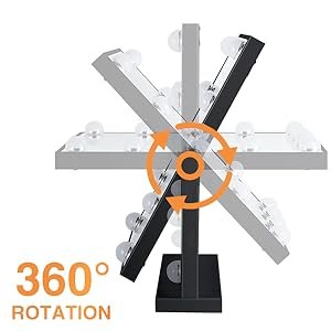 360 degree rotating of vanity mirror with lights  in black HVM12BSBK