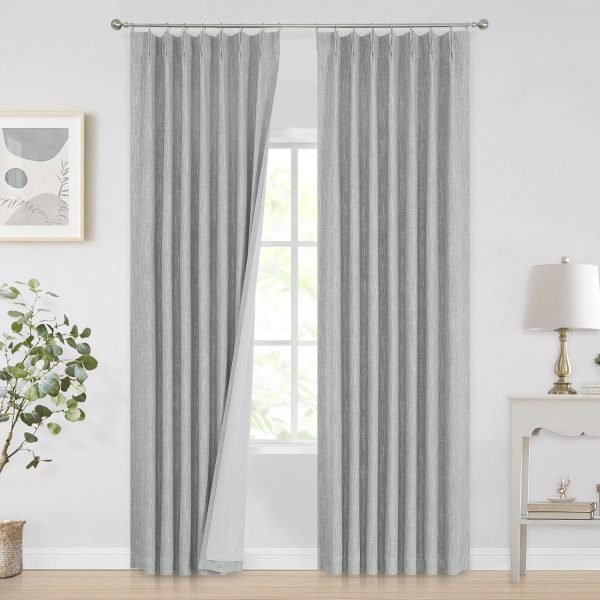 Natural Full Blackout Curtains Linen Blended Darkening Window Curtains 84 inch for Living Room Bedroom Thermal Insulated Pinch Pleat Drapes with Hooks 2 Panel 40"Wx84"L