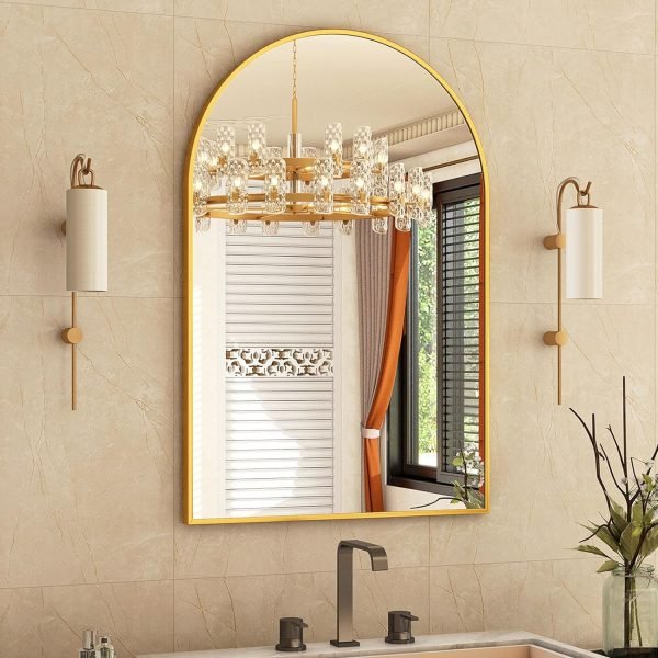 24"x36" Gold Arched Bathroom Mirror - Wall Mirror for Bathroom, Metal Frame Vanity Mirror, Dresser Mirror, Arch Decorative Mirrors for Living Room, Bedroom, Entryway, Mantle