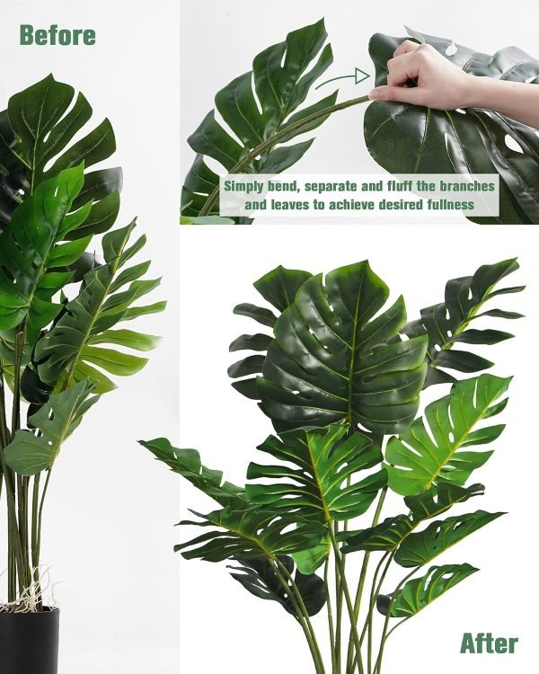 Artificial Monstera Plant 4FT Tall Fake Swiss Cheese Potted Faux Tropical Floor Plants Indoor Decorative House Palm Trees for Home Office Living Room Decor