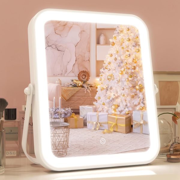 812_rapPXaL._AC_SL1500 8"x10" Lighted Vanity Mirror, Makeup Mirror with Light, Dimmable Touch Screen, Portable Travel Mirror with U-Shaped Bracket, Cosmetic Mirror with Lights for Makeup Desk & Dressing Room